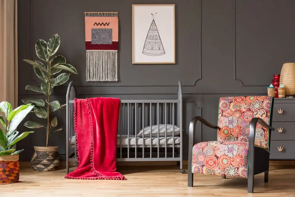 red and gray nursery decor